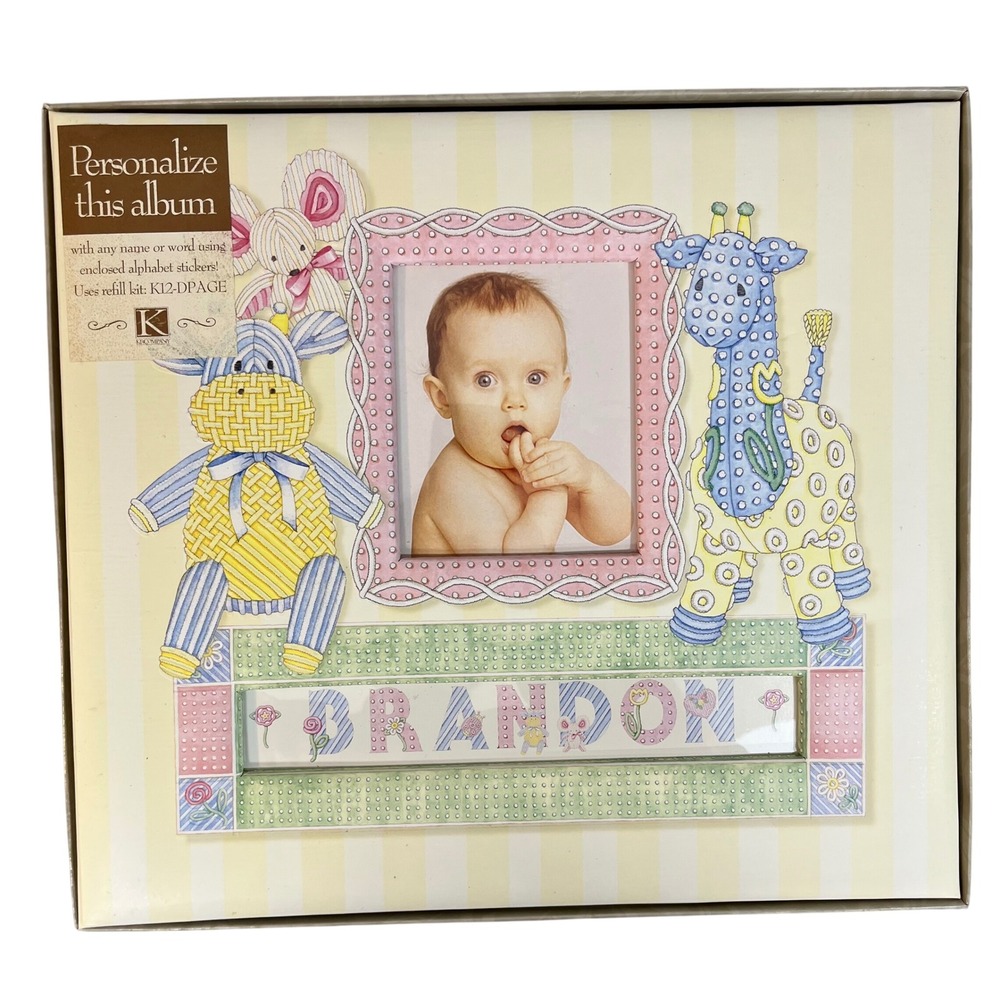 K&Company Frame a Name Scrapbook 12x12 Cuddly Friends Animal Baby Album New